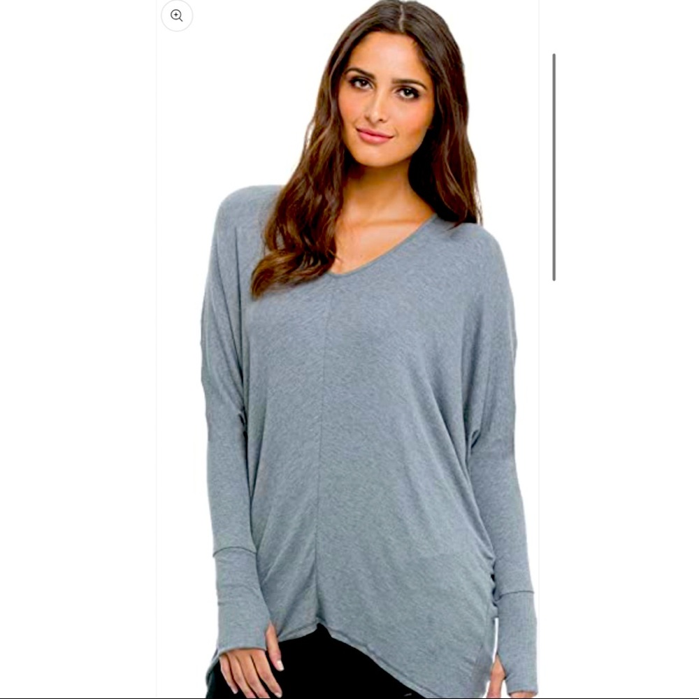 Elan Women's V-Neck Long Sleeve Top with Thumb Hole Detail